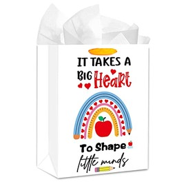 WaaHome Teacher Gift Bag with Handle, 11.5''x9''x5'' Medium Teacher Appreciation Gift Bag with Tissue Paper, End of Year Teacher Gifts for Graduation, Teachers Appreciation Day Christmas Gifts for Best Teachers Retirement Teacher