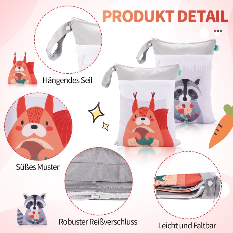 ueslwser Pack of 2 Nappy Bags, Wet Bags, Nappy Bag,