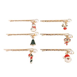 Beaupretty Christmas Pearl Hair Pin Hair Clip Christmas Tree Santa Metal Bobby Pin Slide Clip for Party Girls,6pcs(Glod)