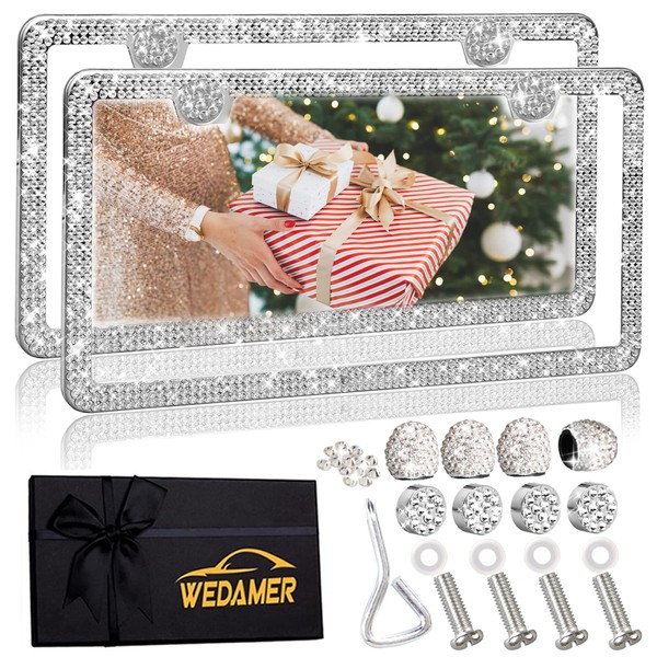 WEDAMER 2 Pack Bling License Plate Frames for Women, Diamond