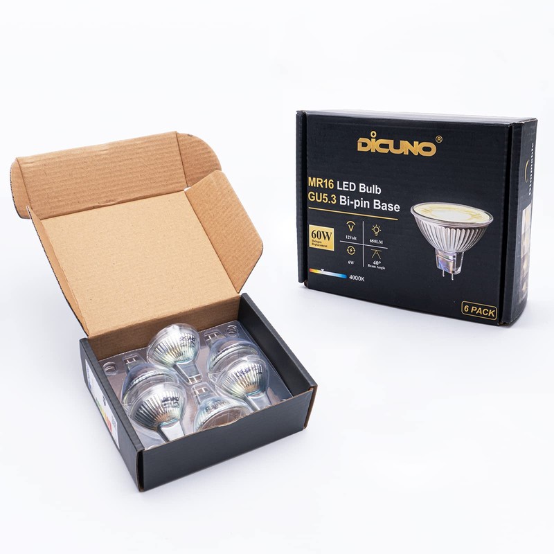 DiCUNO MR16 LED Bulb Dimmable, 60W Equivalent, 4000K Natural White,