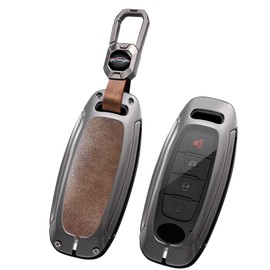ontto Metal and Leather Key Fob Protector Fit for Nissan 2023-up Key Remote,Antiscratched Car Key Bag for Maxima Armada Rogue Pathfinder X-Trail Versa Kicks Ariya Qashqai Teana Sentra,Brown