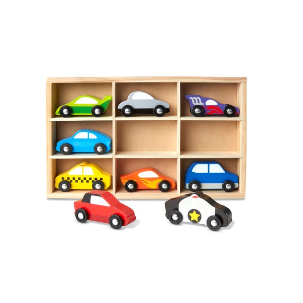 Melissa & Doug Wooden Cars Vehicle Set in Wooden Tray