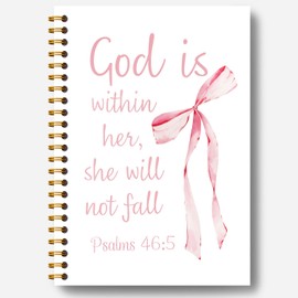 Guymn Coquette Pink Bow Christian Notebooks foe Women, God is Within Her She Will Not Fall Bible Journaling Notebook, Church Notes Journal, Prayer Journal, Hardcover Spiral Notebook 5.5x8.3 Inch