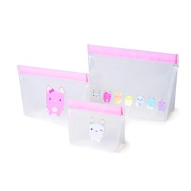 MUMI Piccolo Reusable Zip Up Bags - Food Storage Bags Travel Organizer - Airtight and Leak-proof Ziplock Bags - Set of 3 Reusable Bags - Pink