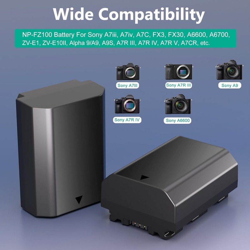 2 Pack NP-FZ100 Batteries with DB Dual Battery Charger for