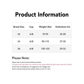 SALIA GIRL Sujetador Acolchado Suave para niñas y Adolescentes de 12 a 14 años, Sujetador de Entrenamiento sin Aros de algodón desarrollado, 32