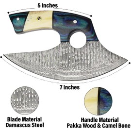 RC Damascus ULU Knife with Free Leather Sheath - 7.4" Handmade Pizza Cutter with Non-Slip Handle - Alaskan Ulu Knife Used For Multi-Purpose And Gifting it's a unique product for unique buyers.