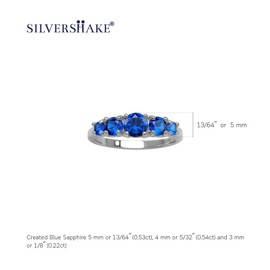 Silvershake 5-Stone Created Round Shape Blue Sapphire White Gold Plated 925 Sterling Silver Ring September Gemstone Birthstone Size 7