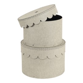 BIGSO BOX OF SWEDEN WILMA Set of 2 Round Storage Boxes with Lids - Organiser Box with Lid for Clothes, Toys etc. - Decorative Round Box Made of Fibreboard and Paper in Linen Look - Beige