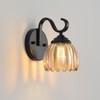 lobolighting Vintage Wall Sconce with Amber Tulip Glass Lampshade Black