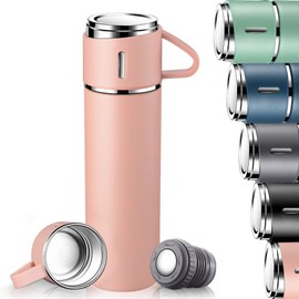 Thermos Flask 500 ml with Cup, Thermos Flask Coffee Keeps Hot and Cold for 12 Hours, Stainless Steel Thermal Bottles, BPA-Free, Leak-Proof Insulated Flask with Lid and Handle, for Work, School,