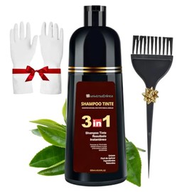 Kit Cepillo p/ aplicación de tinte, Shampoo tinte con jengibre Instantáneo Cubre Canas Natural en Ducha 3 en 1, 20 minutos (Negro)
