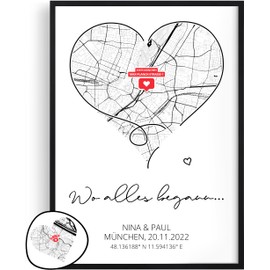 Tassenliebling® - Personalisiertes Bild Jahrestag Geschenk für ihn oder für sie - Wo alles began Poster - 2 Größen - A4 (21x30cm), A3, mit oder ohne Rahmen - Hochzeitsgeschenk - Einzugsgeschenk