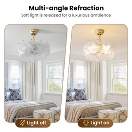 MEILEKE 20'' Fandelier Ceiling Fans with Lights, Gold Caged Ceiling Fan with Remote Low Profile, 6 Speed and Gingko Leaf, Modern Semi Flush Mount Ceiling Fan for Bedroom, Living Room, Nursery