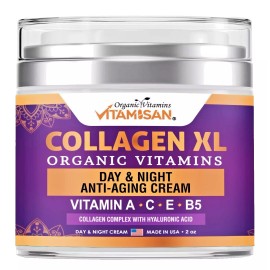 Crema facial de colágeno con bomba sin aire vitamina botánica antienvejecimiento A C E B5 2 oz