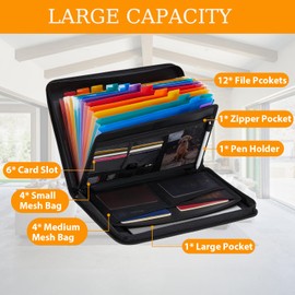 Fireproof File Organiser, Expanding File Folder A4 Fireproof Document Organiser with Zipper & Labels,13 Pockets Portable Waterproof Accordian Filing Boxes for A4 Documents, Bill, Receipt