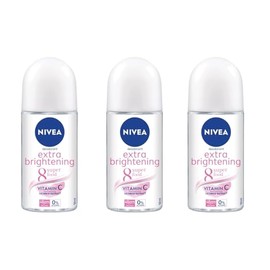 NIVEA Extra Brightening Flavor, Roll-On Deodorant, Alcohol-Free, 48HR Odor Protection, 50ml, 1.69oz, Pack of 3