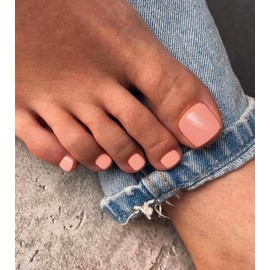 Morily Summer Press on Toenails Short Square, 28Pcs Nude Pink Fake Toenails Glossy False Toes Nails Reusable Full Cover Beach Acrylic Toe Nails for Women