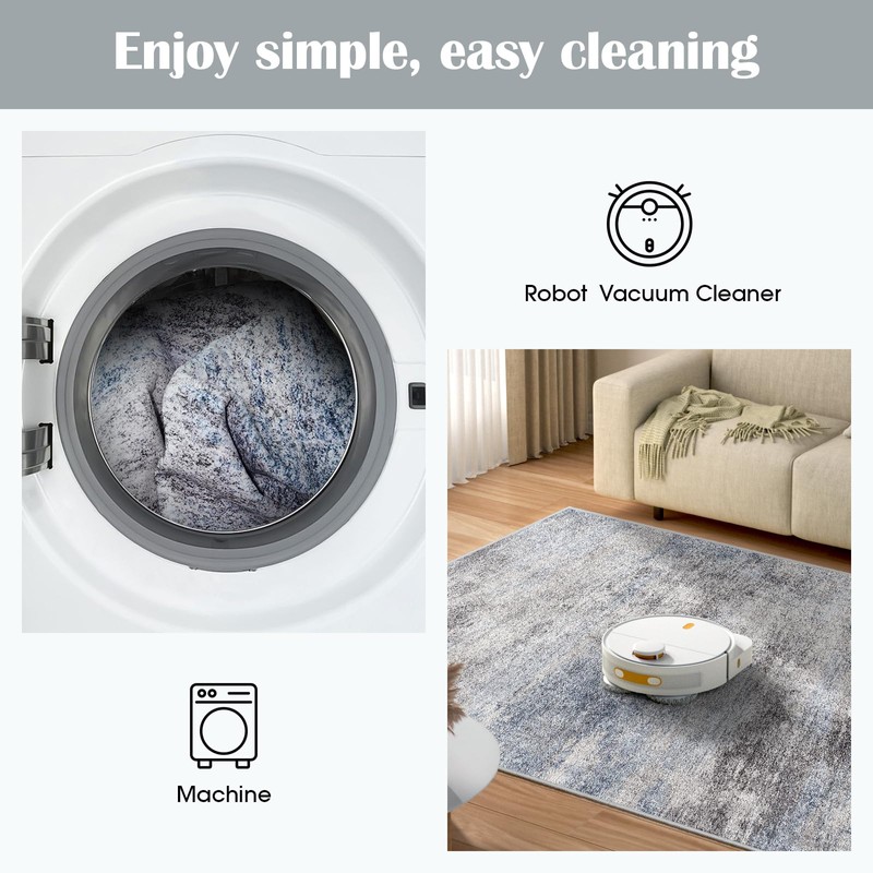 Washable Abstract 6x9 Area Rug: Low Pile and Non-Slip Rubber