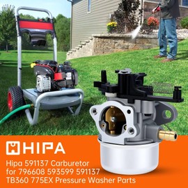 Hipa 591137 Carburetor for 796608 593599 591137 TB360 775EX Pressure Washer Parts Troy Blit 7.75 Hp 8.75 Hp 8.5Hp 190CC Engine with 795066 Air Filter Fuel Line