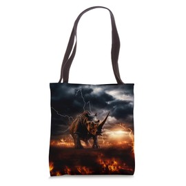 Rhinoceros Lightning Storm Fantasy Rhinoceros Art Design Tote Bag