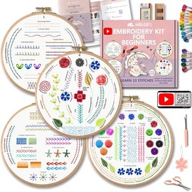 Moni Crafts - Kit de bordado de 4 juegos para principiantes, adultos y niños - Kit de bordado para principiantes con patrones de bordado simples - Kit