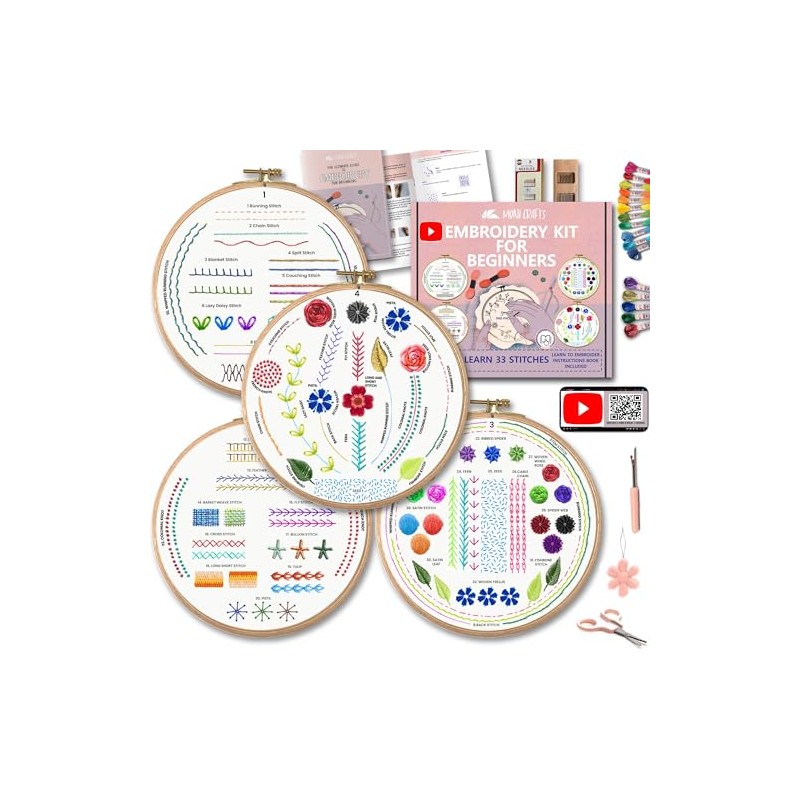 Moni Crafts - Kit de bordado de 4 juegos para