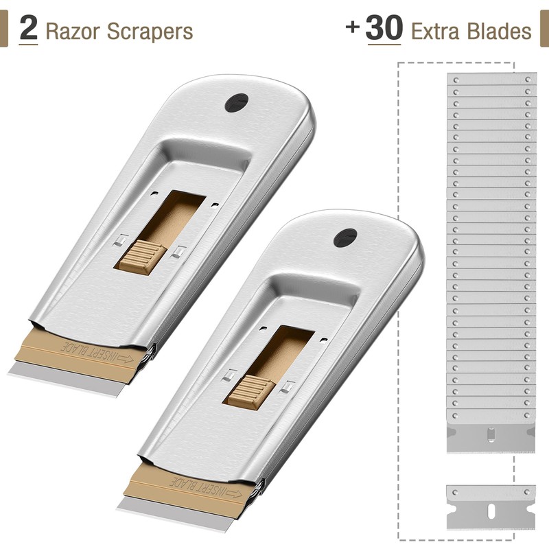 Bates- Metal Razor Blade Scraper, 2 Pack, 30 Extra Blades,