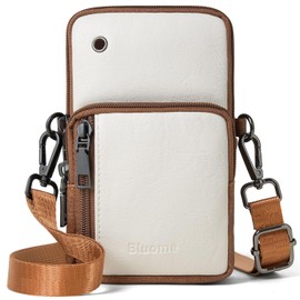 Bluome Small Crossbody Phone Purse for Women –PU Leather Crossbody Handbag Wallets Shoulder Travel Bag with Headphone Jack, Beige Brown