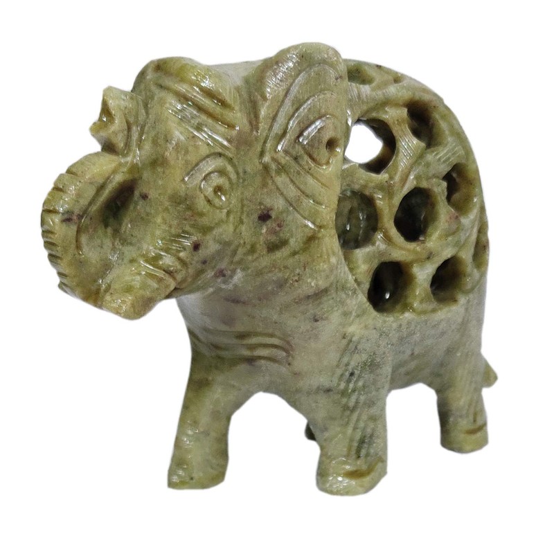 Purpledip Soapstone Statue: Jali Carving Elephant (11662)