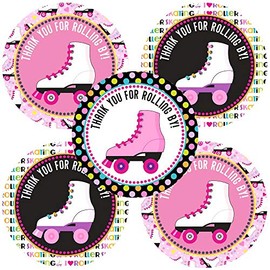 Roller Skating Thank You Sticker Labels by Adore By Nat - Girl Children Birthday Sports Party Supplies - Set of 30