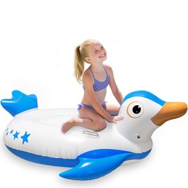 Inflatable Pool Float, Penguin Float with Handle Summer Beach Swimming Pool Floatie Lounge Floating Raft for Outdoor Party Decorations Toys for Adults Kids (Penguin - Blue)