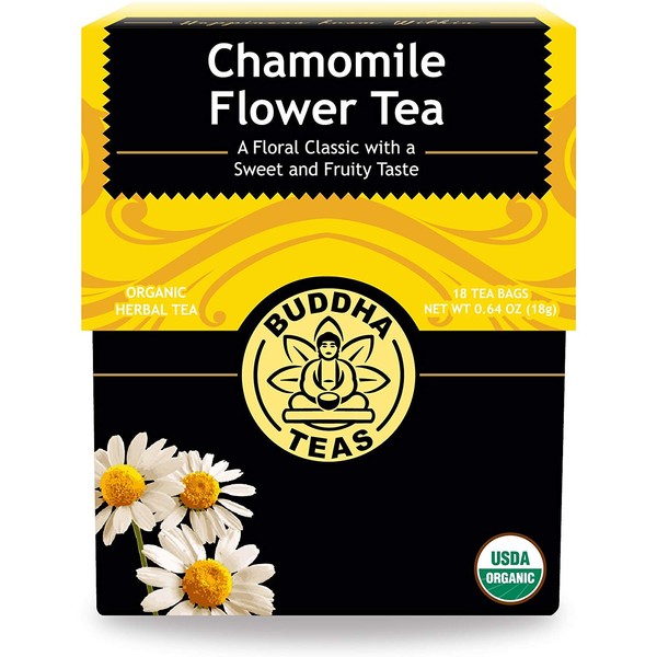 Buddha Teas Organic Chamomile Flower Tea Leaves Improves Skin Health & Digestion | Caffeine-Free, GMO-Free | 18 Bleach-Free Tea Bags
