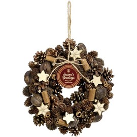 SG Wonder Zone 660-052 Wreath, Diameter 9.4 inches (24 cm), Wood, Pine Cones, Chic Christmas Wreath, Gift Box, Gift, Decoration, Entryway, Flower Wreath, Interior, Events, Store Decoration, Gorgeous