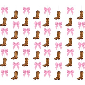 10Pcs Boots or Bows Party Decorations Gender Reveal Hanging Swirl Banner Boots Bows Paper Cutouts for Western Gender Reveal Garland kit Party Favor Supplies