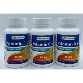 Best Naturals 3PK Best Naturals Vitamin B-6 ~ 25mg ~ 250 CT EA ~ EXP 3/26 ~ NEW