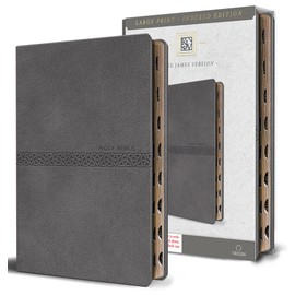 KJV Holy Bible, Large Print Medium format, Gray Faux Leather with Ribbon Marker, Red Letter, thumb Index