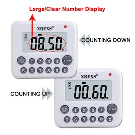 XREXS Digital Kitchen Timer Magnetic Countdown Up Cooking Timer Clock with Magnet Back and Clip, Loud Alarm, Large Display Minutes and Seconds Directly Input-White (2 Battery Included) (DC-12)