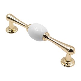 ZONADAH Set of 4 Cabinet Ceramics & Gold Plated Handles, Hole Distance 128mm, White Ceramics Cabinet Pull Handles, Furniture Drawer Cabinet Copper Cup Drawer Handles for Cupboard Wardrobe Dressers