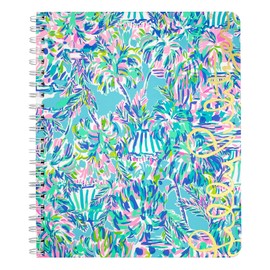 Lilly Pulitzer Large Blue Hardcover Spiral Notebook, 11" x 9.5" with 160 College Ruled Pages, Cabana Cocktail