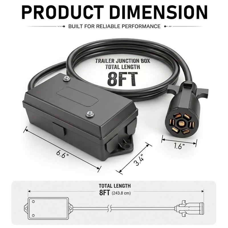 PKDOAX 8 Ft 7 Way Trailer Wiring Harness with Nylon