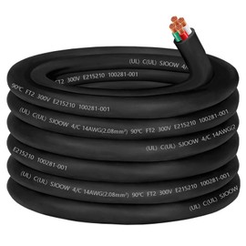 14/4 Wire 14 AWG SJOOW Cable Portable Power Cable,14 Gauge 300V SJOOW Cord Wire,14 AWG 4 Conductor Control Cord for Mini Split Air Conditioner HVAC/Heat Pump/Speaker Systems/Light/Trailer-50ft