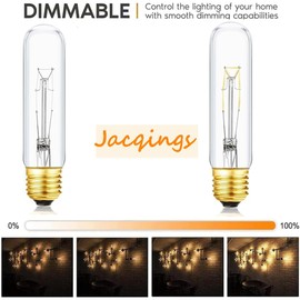 Jacqings 40 Watt T10 Clear Tubular Incandescent Light Bulb, Vintage Style Showcase Bulb,Showcase lamp, 2700K Soft White, E26 Medium Base, 280 Lumens (T-T10-25)