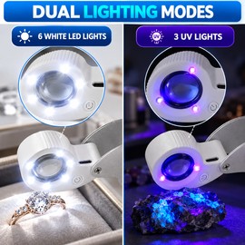 Rechargeable Jewelry Magnifier for Detail Inspection – 40X 60X Foldable Loupe with LED & UV Light for Gems, Coins and Jewelry