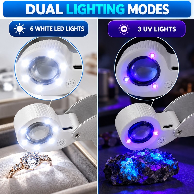 Rechargeable Jewelry Magnifier for Detail Inspection – 40X 60X Foldable