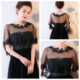 Women's Wedding Jackets Lace Bridal Bolero Shawl Tulle Cape for Bride Bridesmaid Wrap Shrug, Black, One Size
