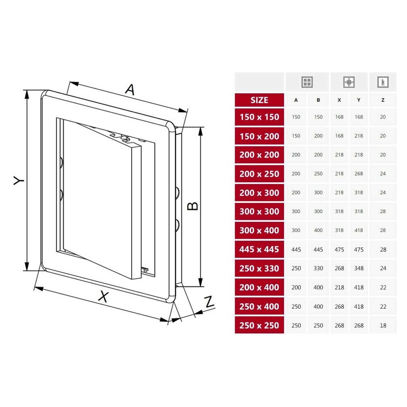 White Access Panel, 150 mm x 200 mm Revision Door,
