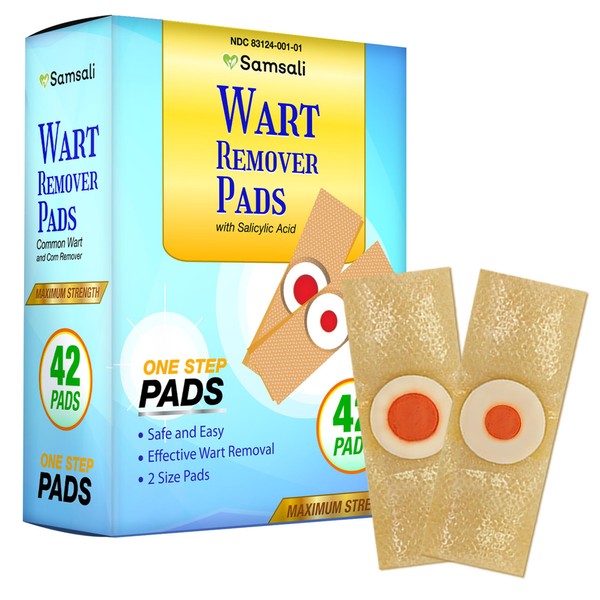 Samsali Wart Remover Bandaid 42-Pack: FDA-Registered Formula for Hands Neck Feet Fingers with 21 Large 21 Small Pads for Versatile Treatment