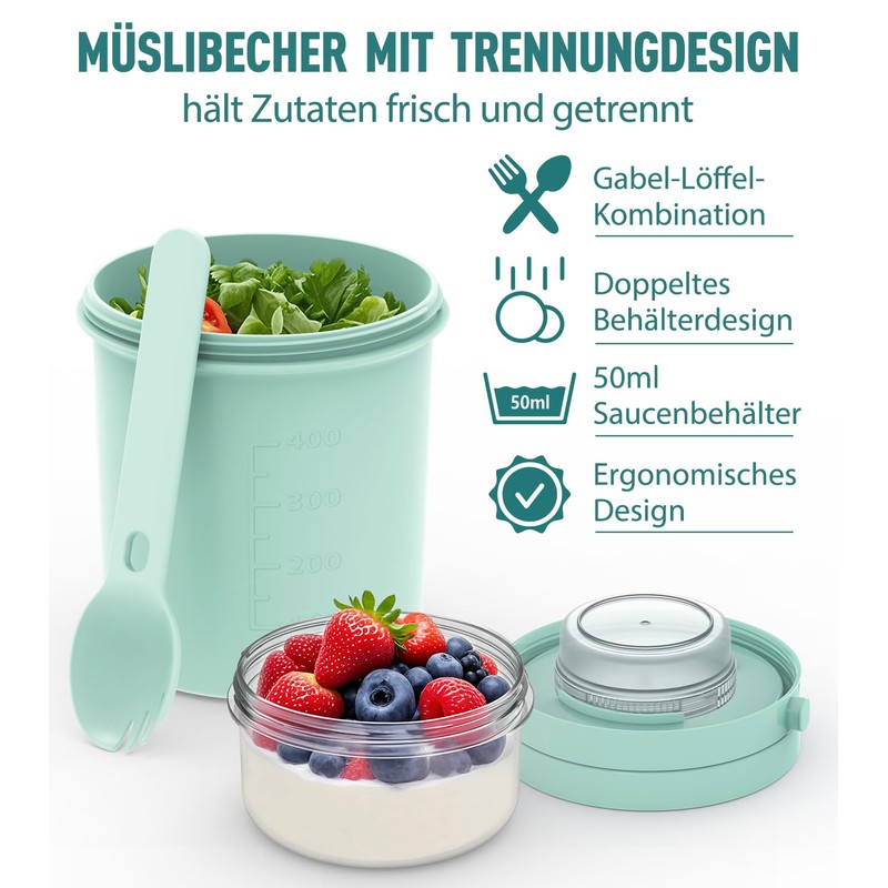 MRUN BONE Tazza per cereali To Go con cucchiaio, a